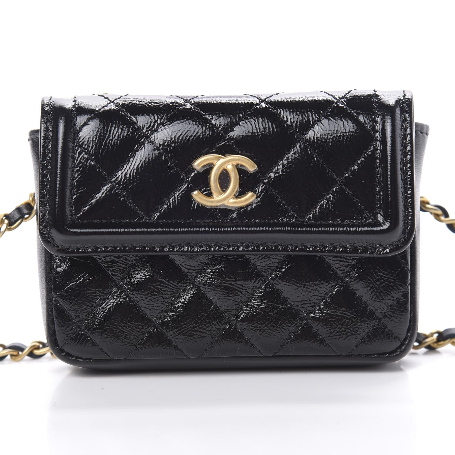 Chanel Shiny Aged Calfskin Quilted Waist Belt Bag Black 11 of 14