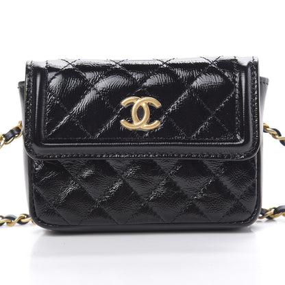 Chanel Shiny Aged Calfskin Quilted Waist Belt Bag Black 11 of 14