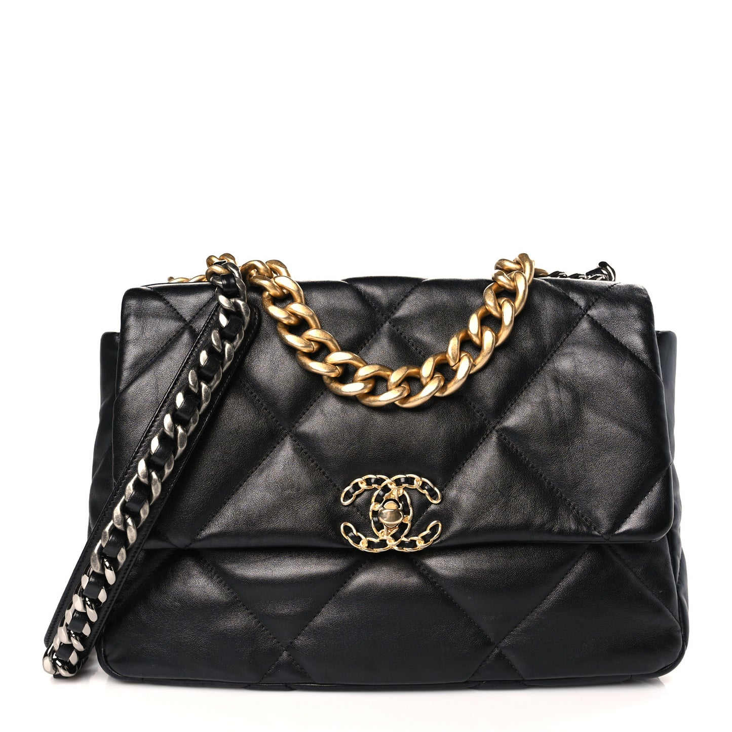 Lambskin Quilted Large Chanel 19 Flap Black
