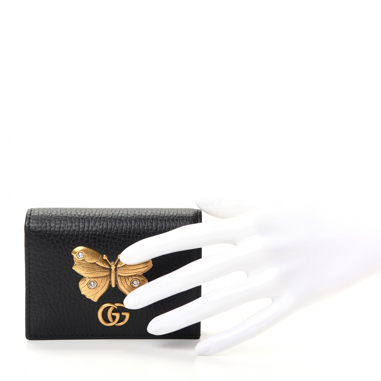 Gucci Pebbled Calfskin Butterfly Card Case Black 2 of 7