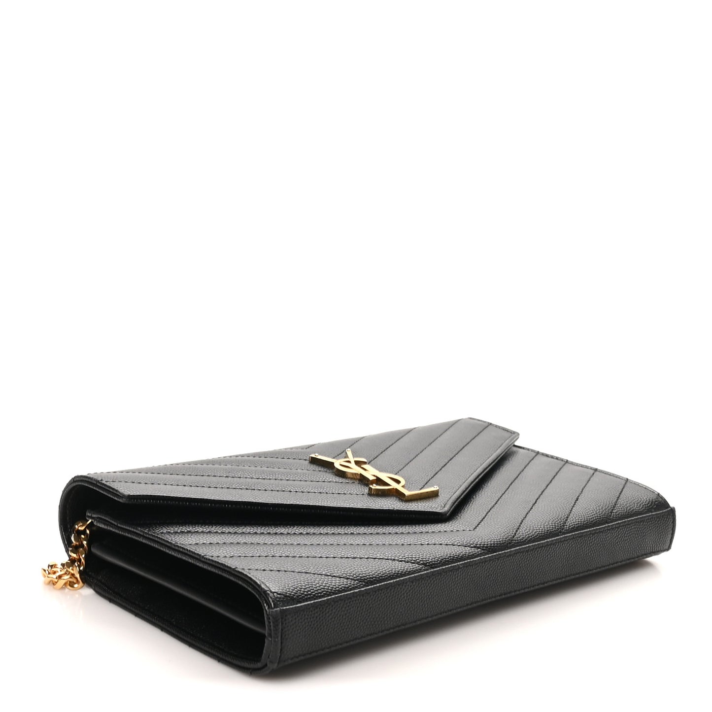 Grain De Poudre Matelasse Chevron Monogram Chain Wallet Black