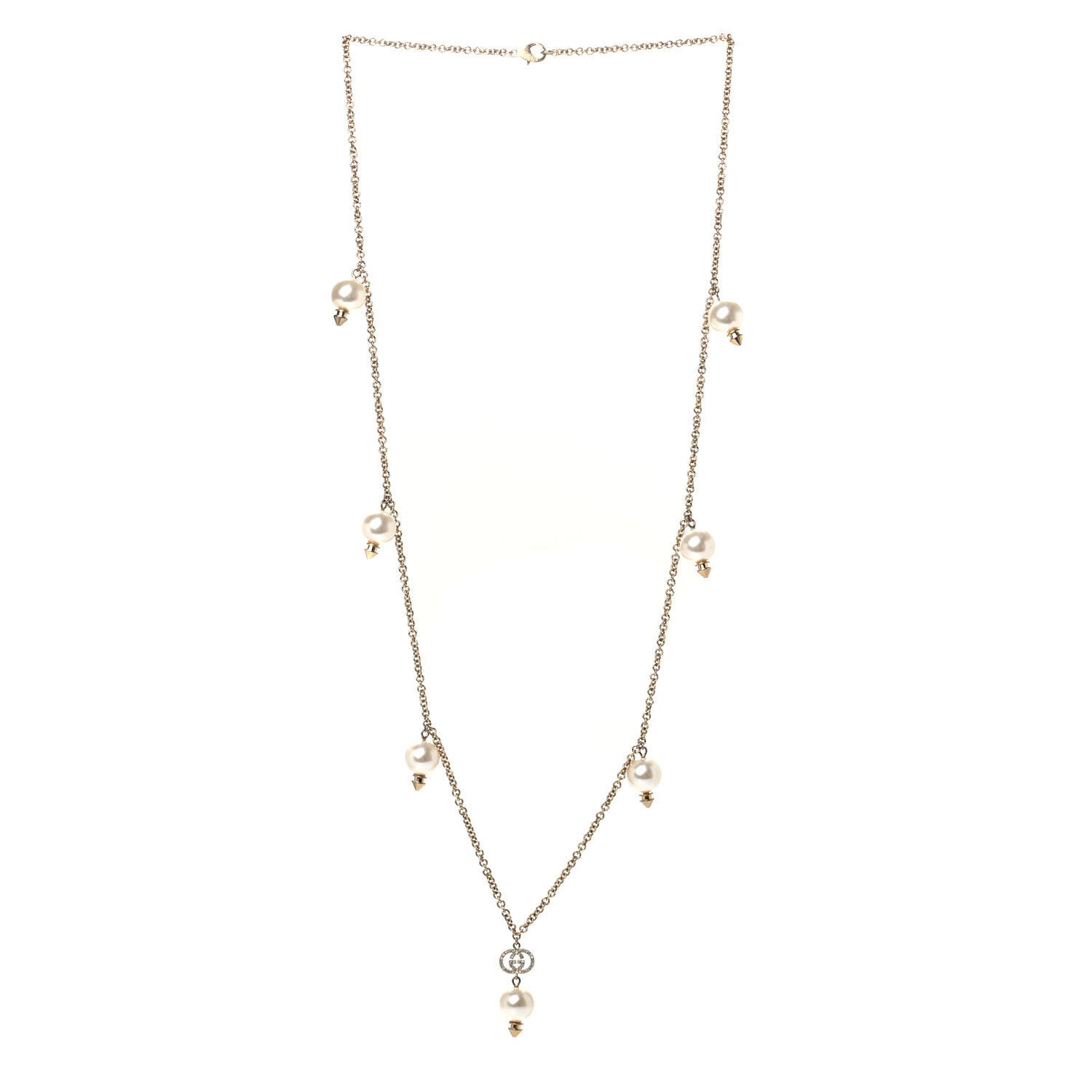 Gucci Pearl Crystal Interlocking G Necklace Gold 2 of 4