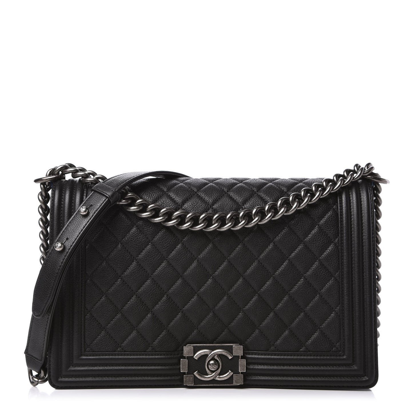 Grained Calfskin Quilted New Medium Boy Flap Black