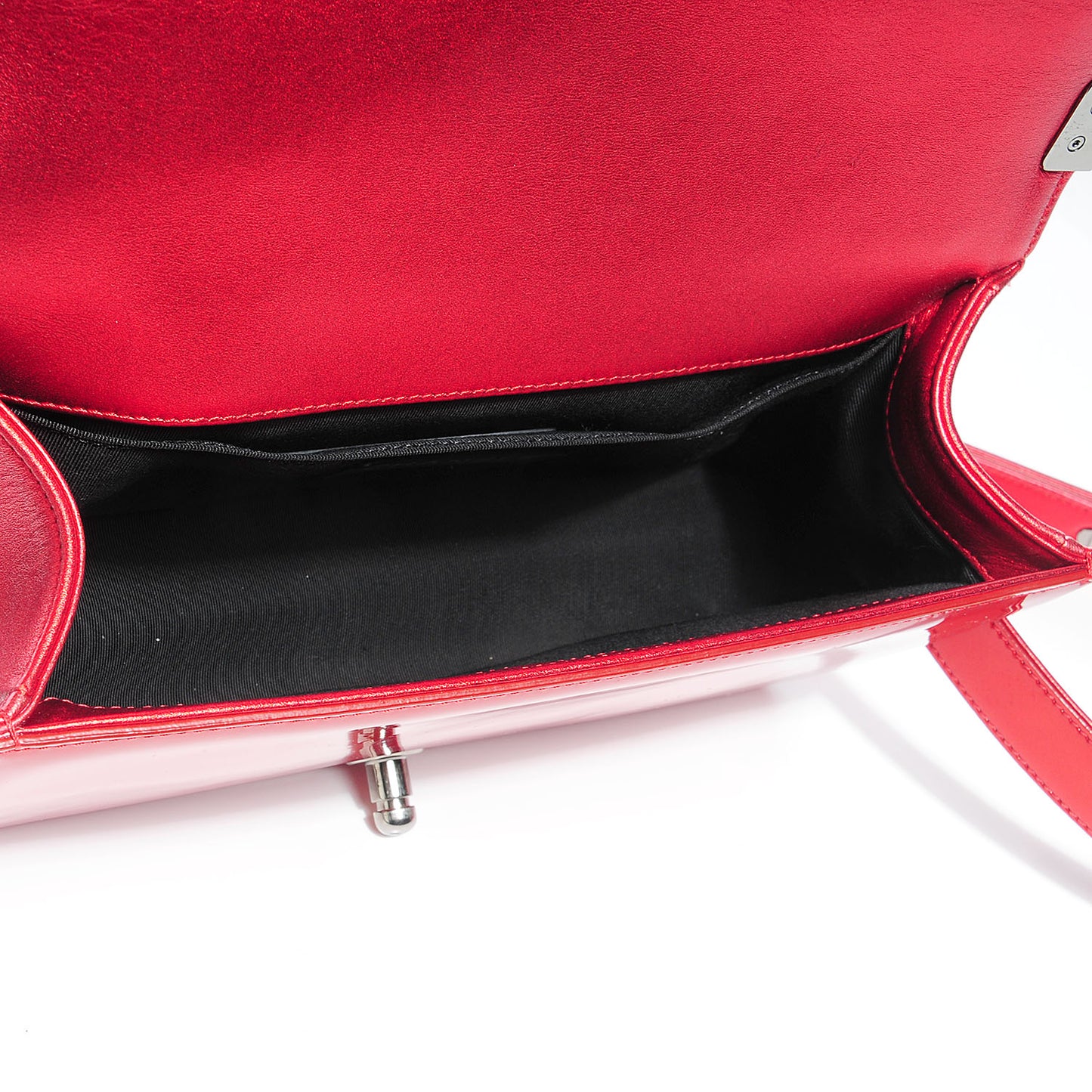 Metallic Patent Quilted Medium Boy Flap Red