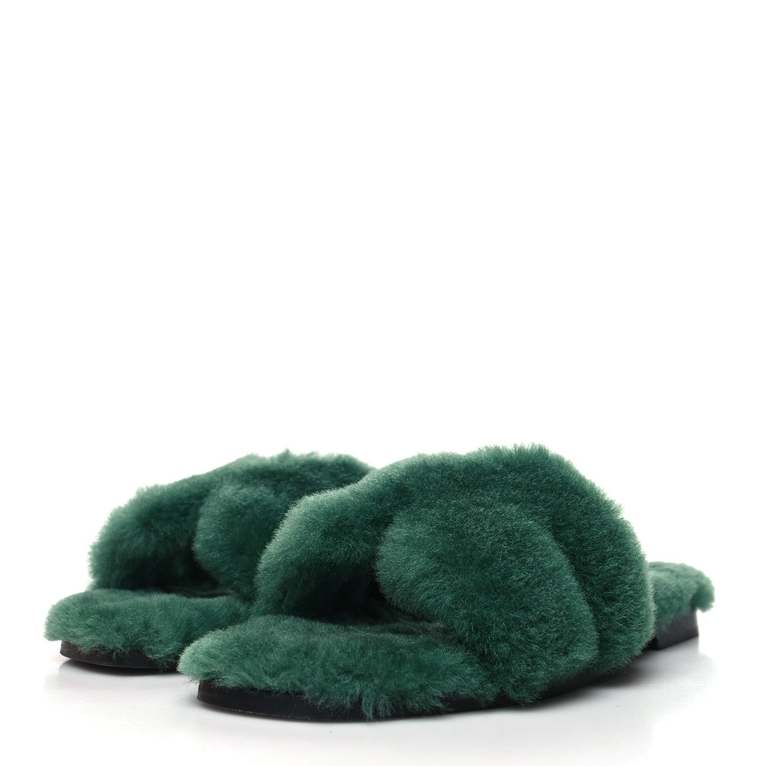 Hermes Woolskin Oran Sandals 38 Vert Anglais 3 of 8