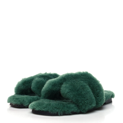 Hermes Woolskin Oran Sandals 38 Vert Anglais 3 of 8