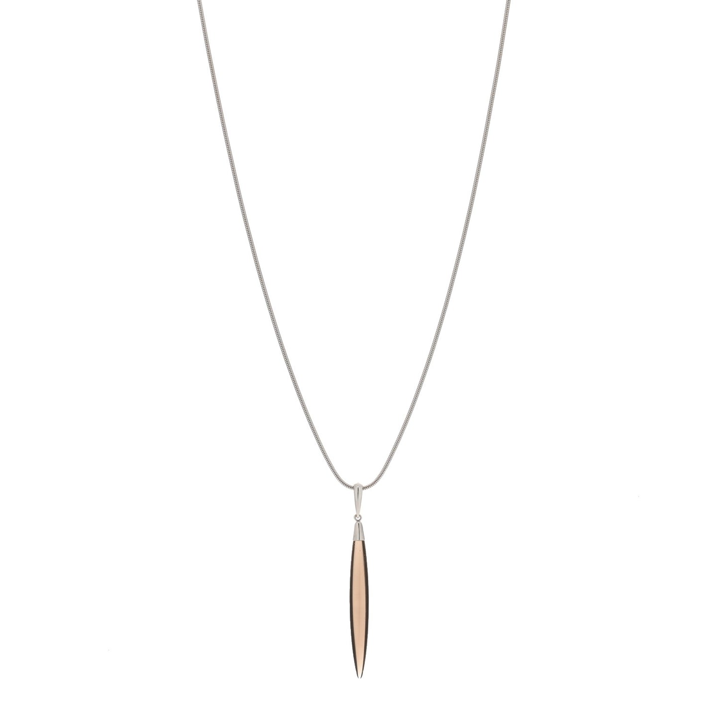 18K White Gold Smoky Quartz Feather Pendant Necklace
