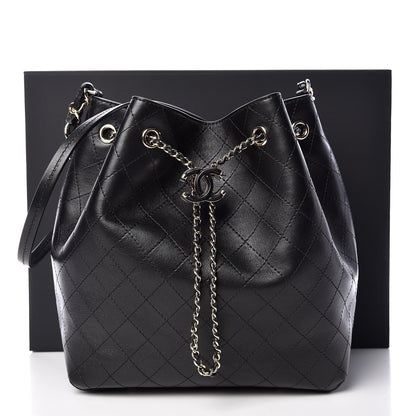 Chanel Calfskin Stitched Drawstring Bag Black 10 of 10