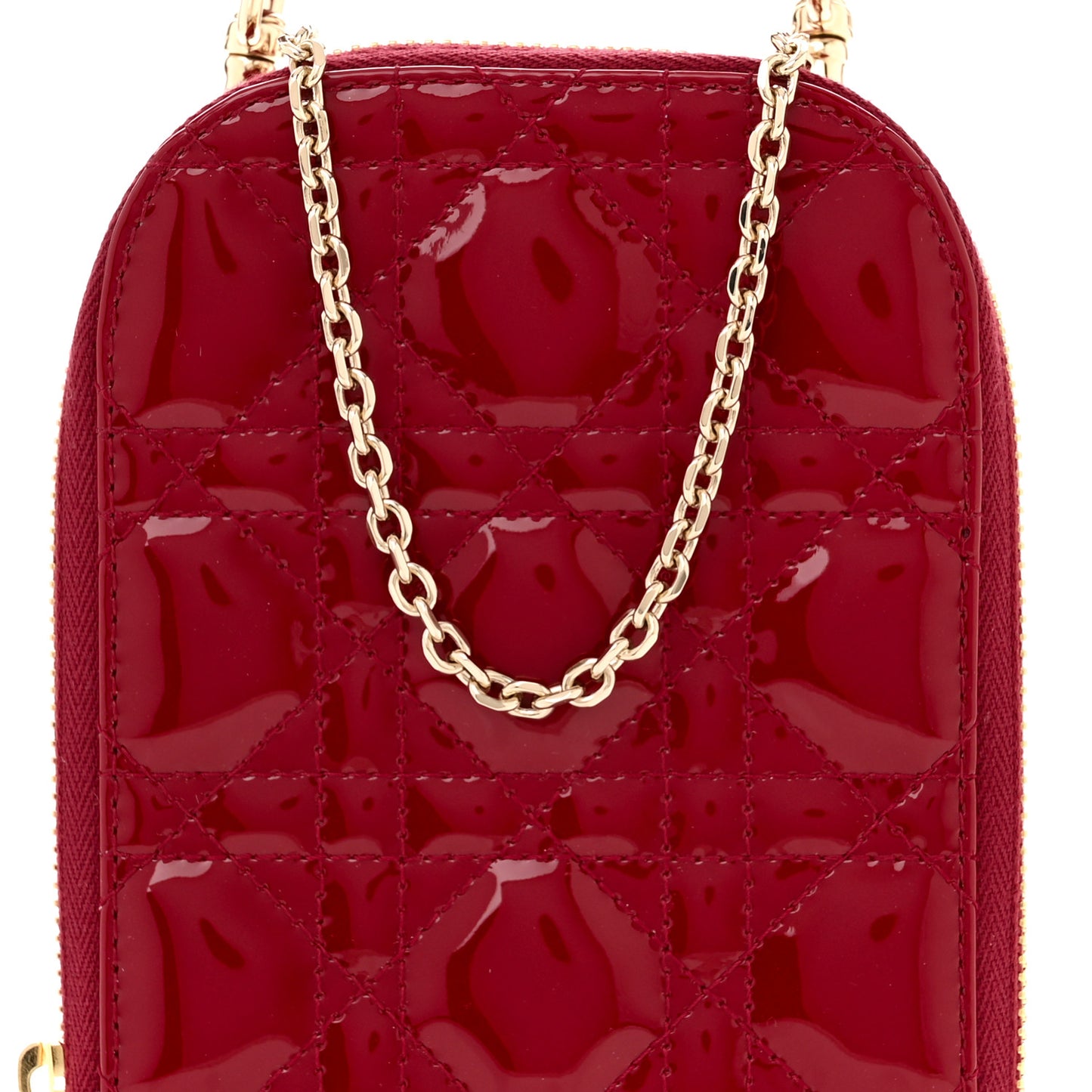 Patent Cannage Lady Dior Phone Holder Red
