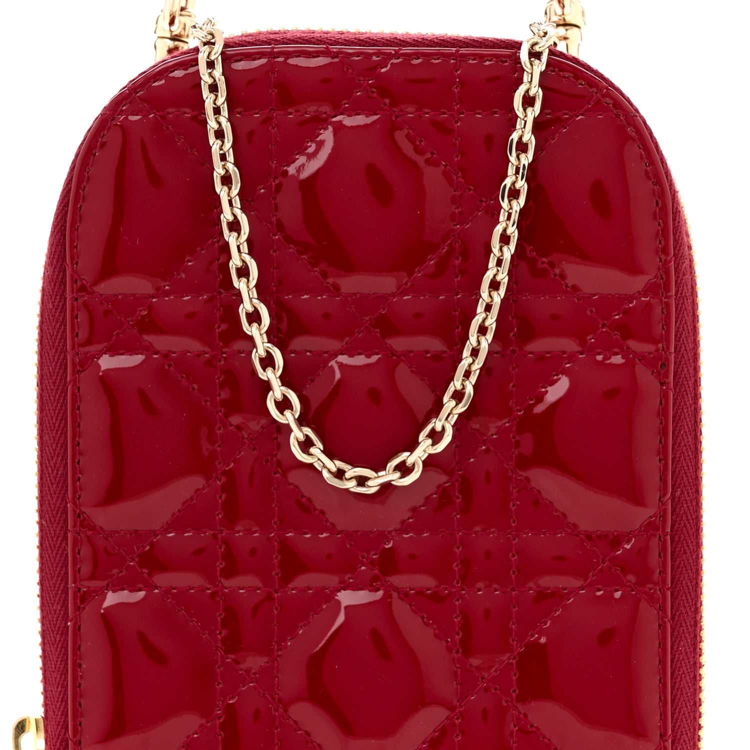 Christian Dior Patent Cannage Lady Dior Phone Holder Red 8 of 11