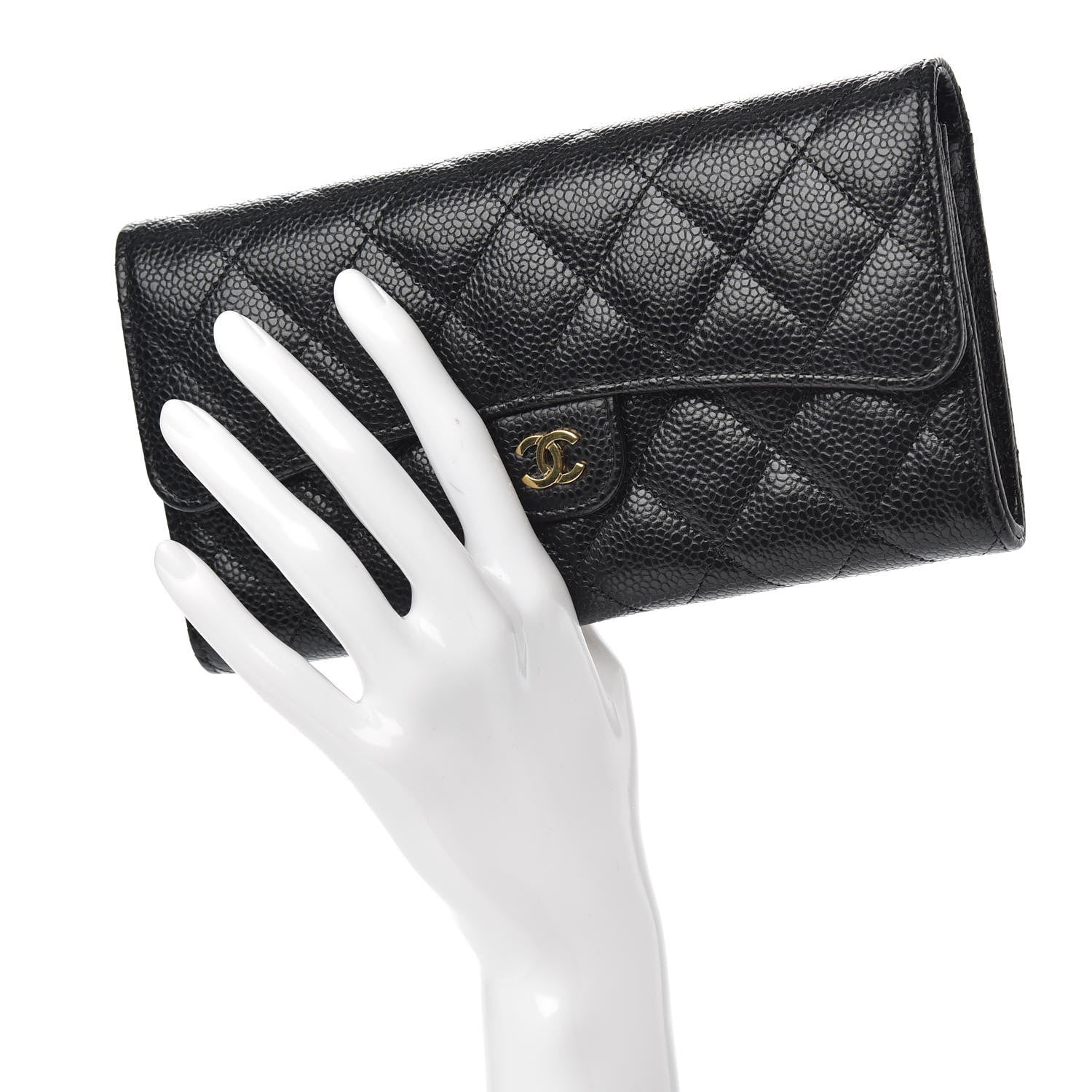 Chanel Caviar Quilted Large Gusset Flap Wallet Black 2 of 9