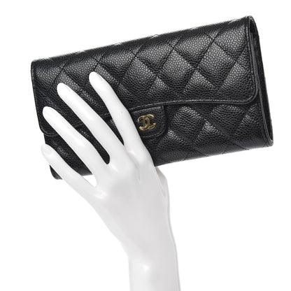 Chanel Caviar Quilted Large Gusset Flap Wallet Black 2 of 9