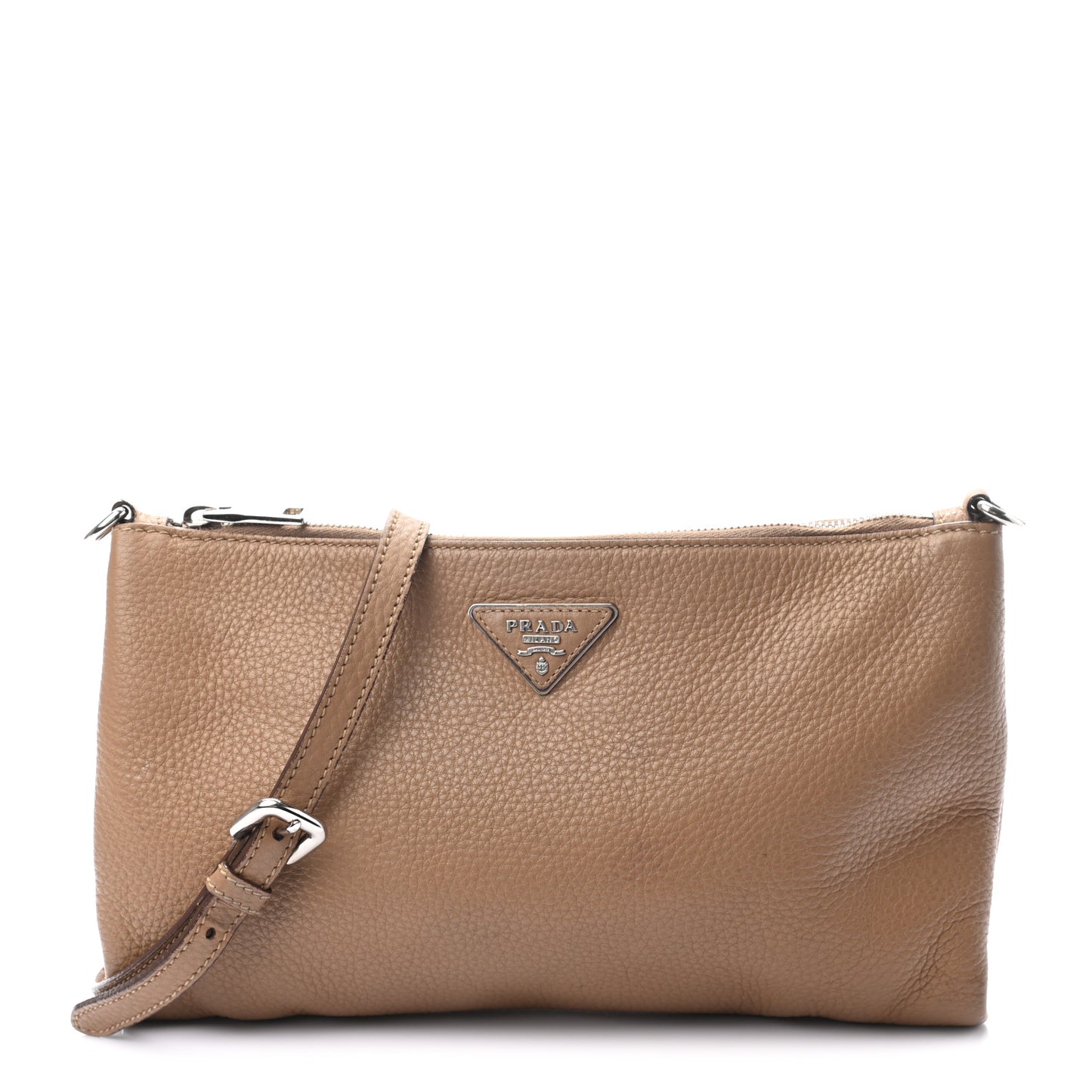Vitello Daino Zippered Crossbody Bag Sesamo