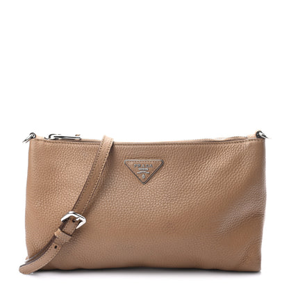 Prada Vitello Daino Zippered Crossbody Bag Sesamo 1 of 10