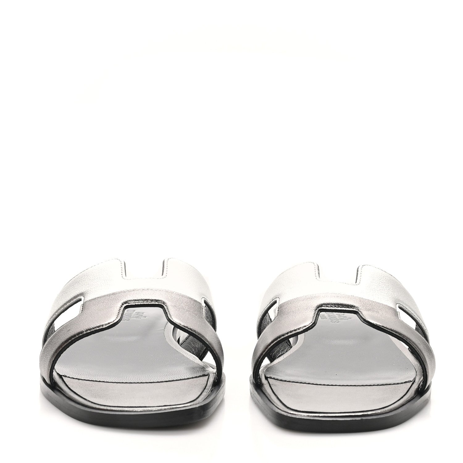 Hermes Metallic Nappa Box Oran Sandals 37 Canon De Fusil Argent 3 of 9