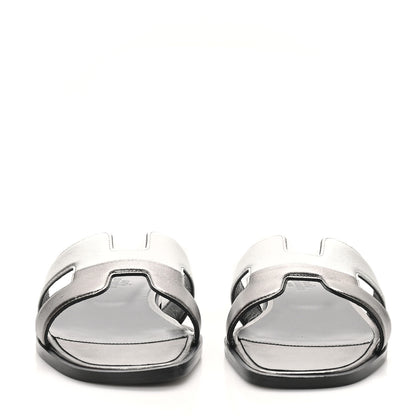 Hermes Metallic Nappa Box Oran Sandals 37 Canon De Fusil Argent 3 of 9