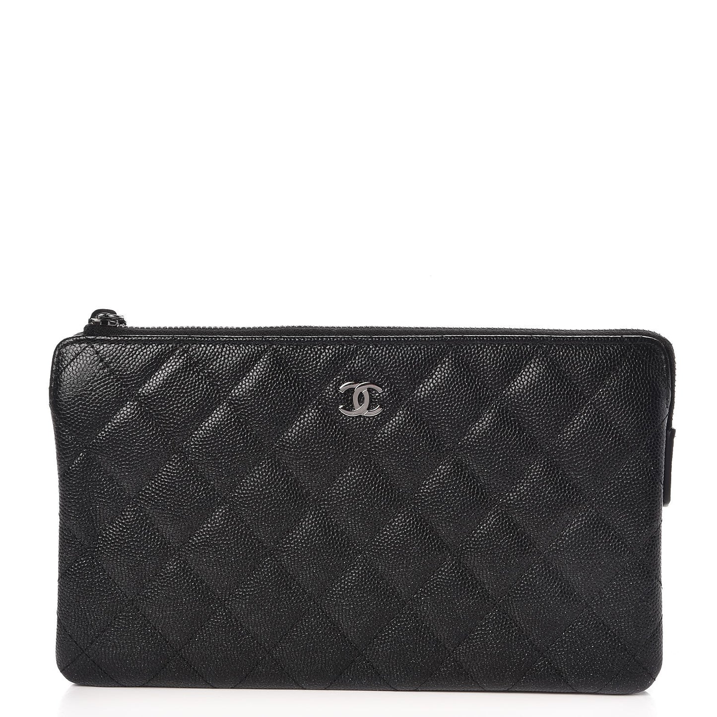 Iridescent Caviar Quilted Small Zipped Clutch Black