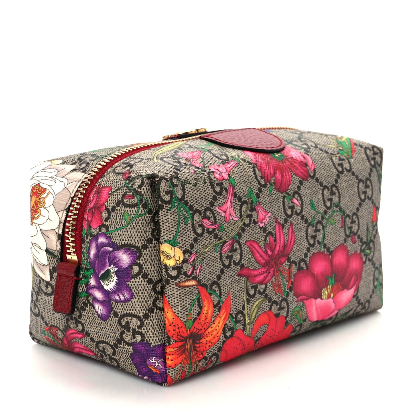 Soft GG Supreme Monogram Flora Calfskin Medium Ophidia Cosmetic Case Beige Ebony Multicolor Rosso
