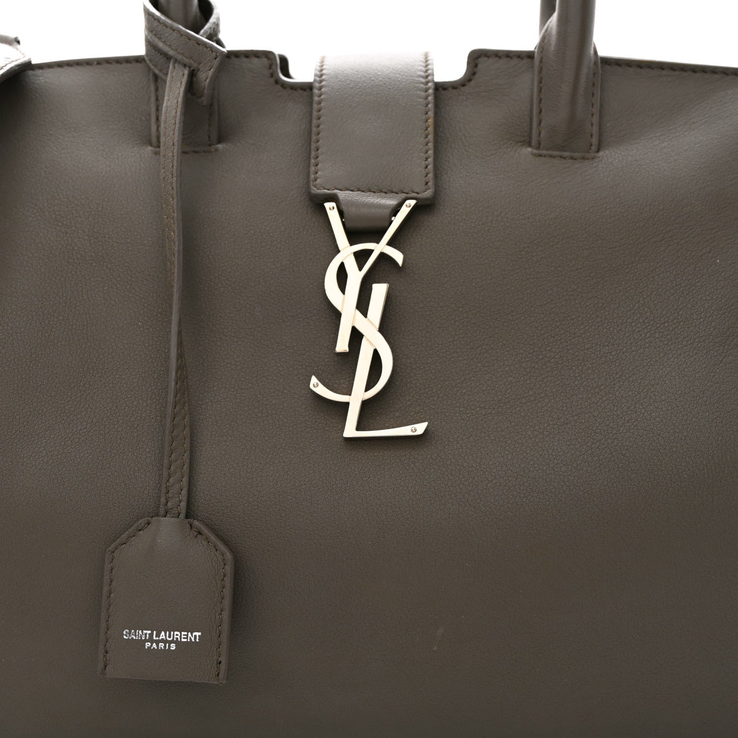 Saint Laurent Calfskin Crocodile Embossed Small Monogram Downtown Cabas Earth 8 of 15