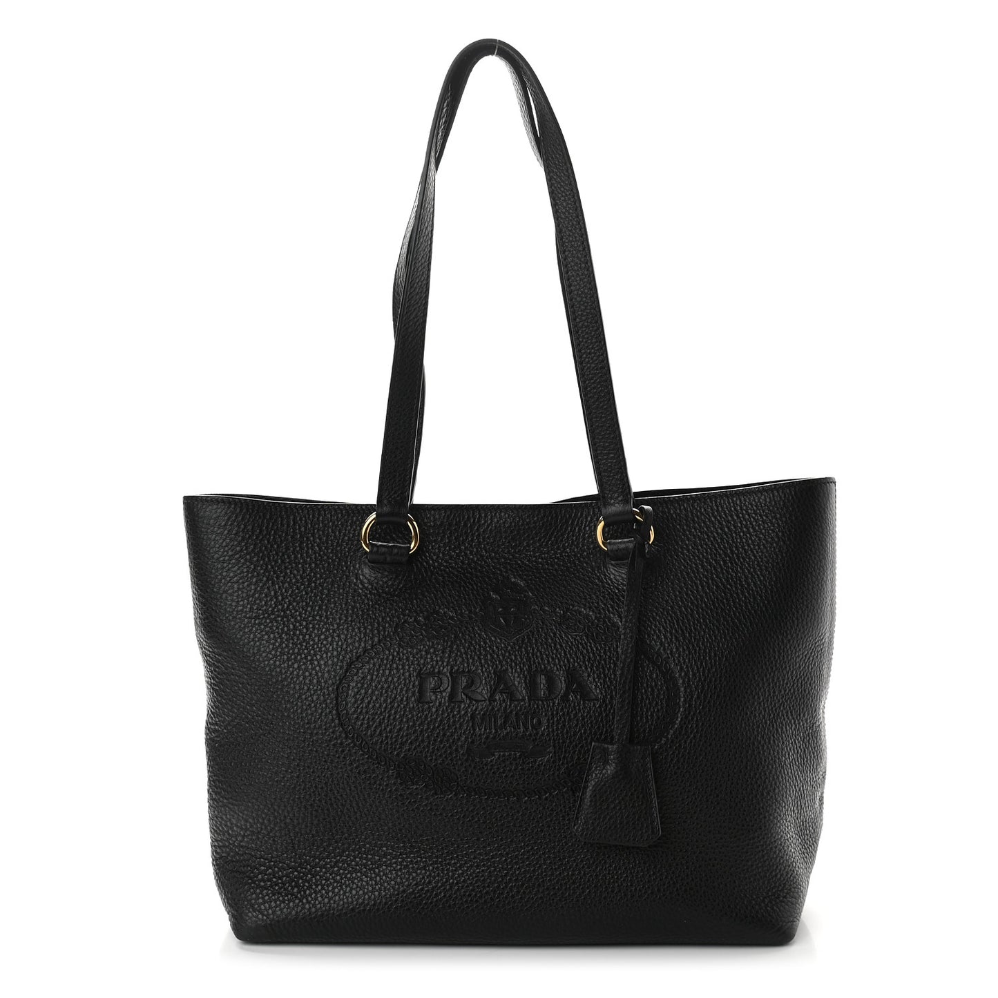 Vitello Phenix Embossed Logo Tote Black