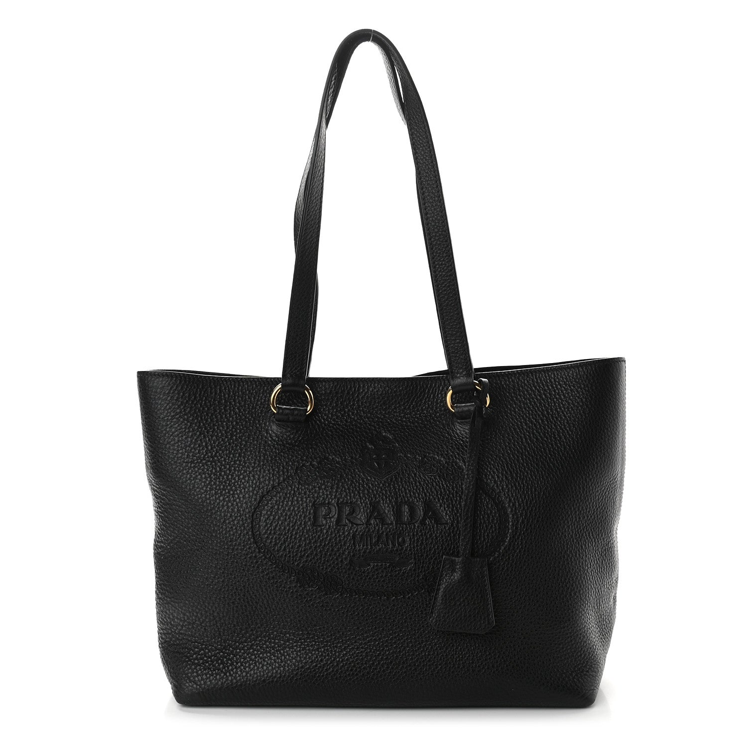 Prada Vitello Phenix Embossed Logo Tote Black 1 of 9