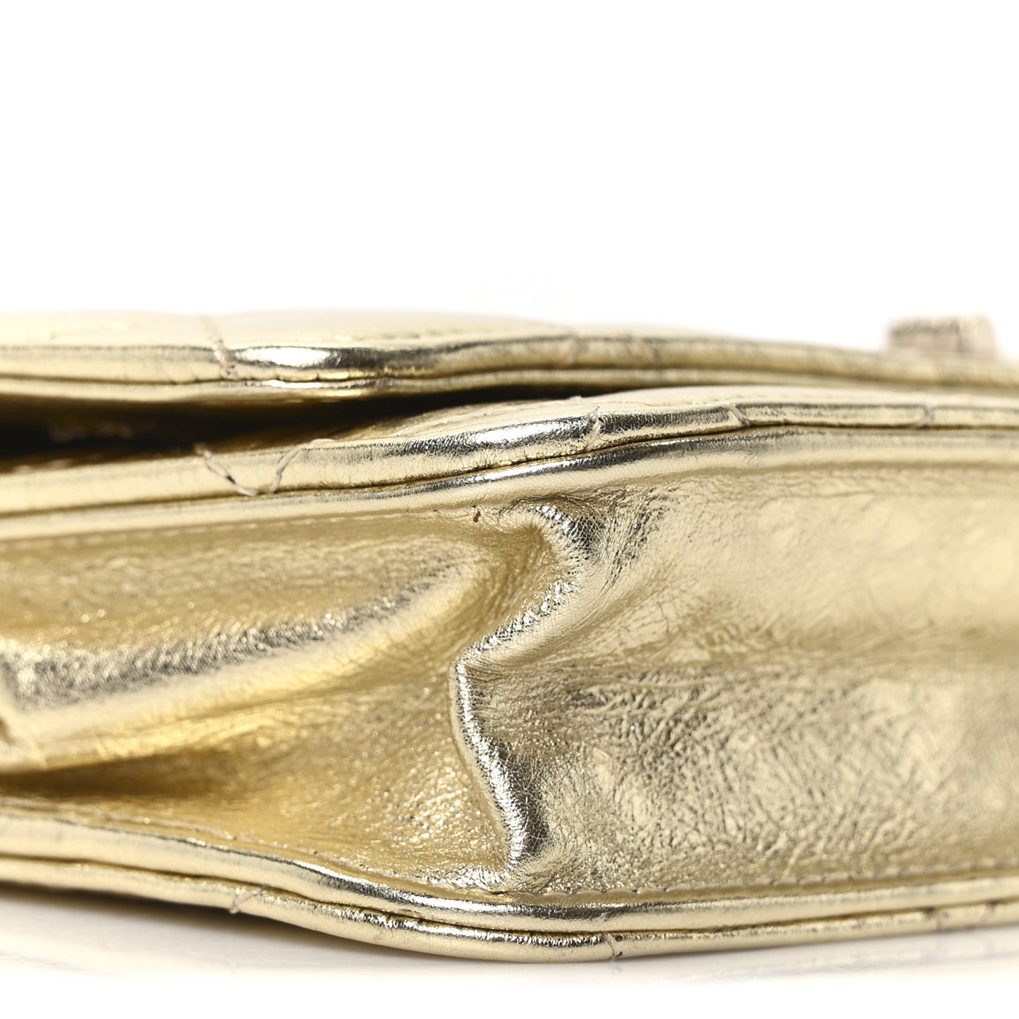 Metallic Aged Calfskin Quilted Reissue Wallet On Chain WOC Gold
