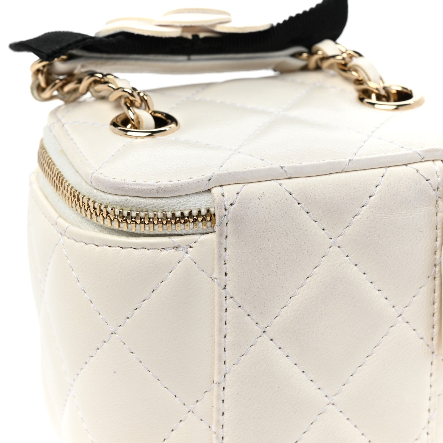 Chanel Lambskin Quilted Mini Camellia Bow Vanity Case With Chain White 13 of 15