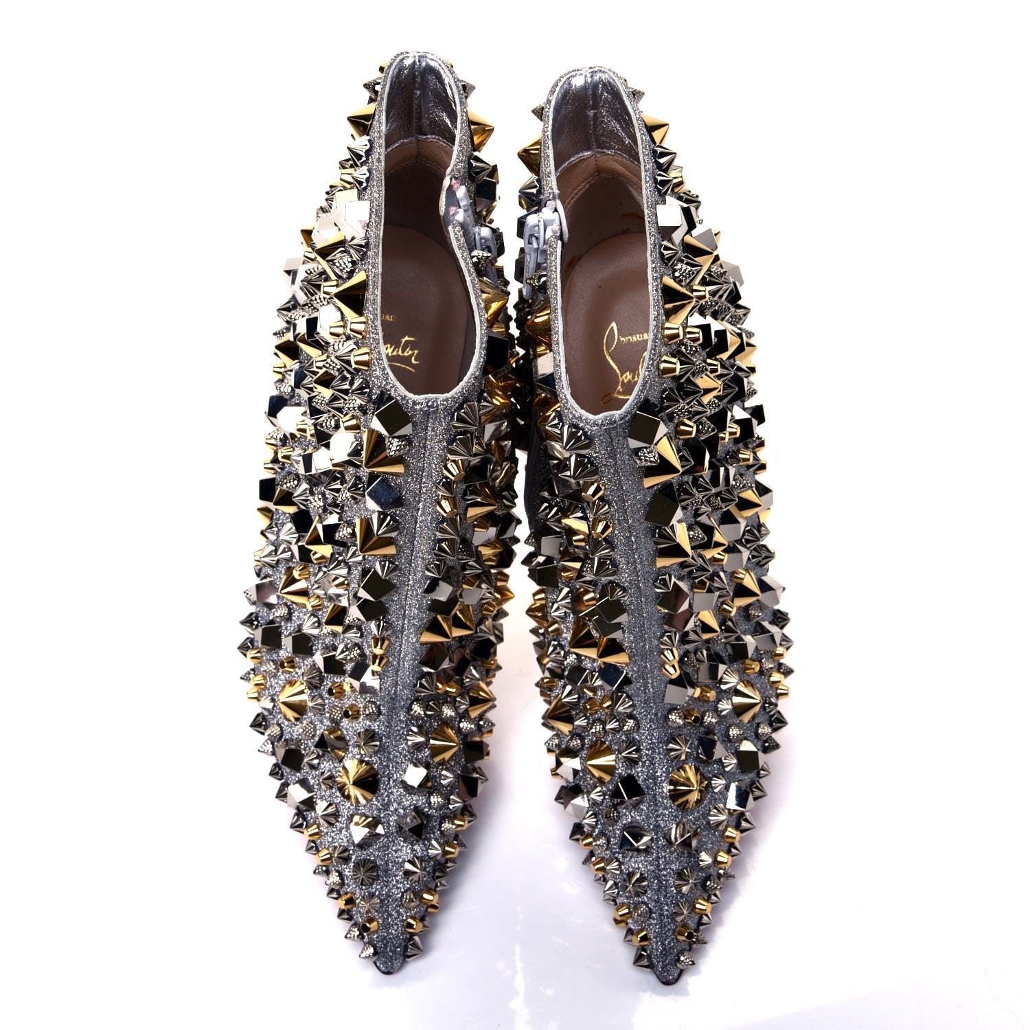 Christian Louboutin Calfskin Specchio Glitter So Full Kate 100 Ankle Boots 39.5 Silver Multicolor 5 of 10