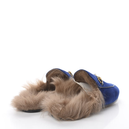 Gucci Velvet Fur Womens Princetown Slippers 36 Cobalt Blue 4 of 10