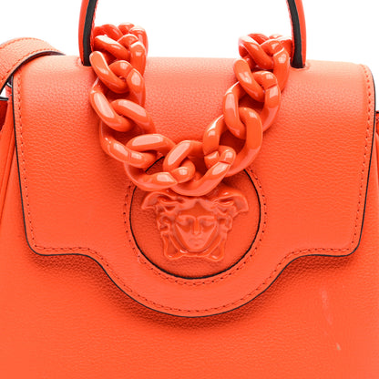 Versace Grained Calfskin Small La Medusa Top Handle Bag Orange 7 of 9