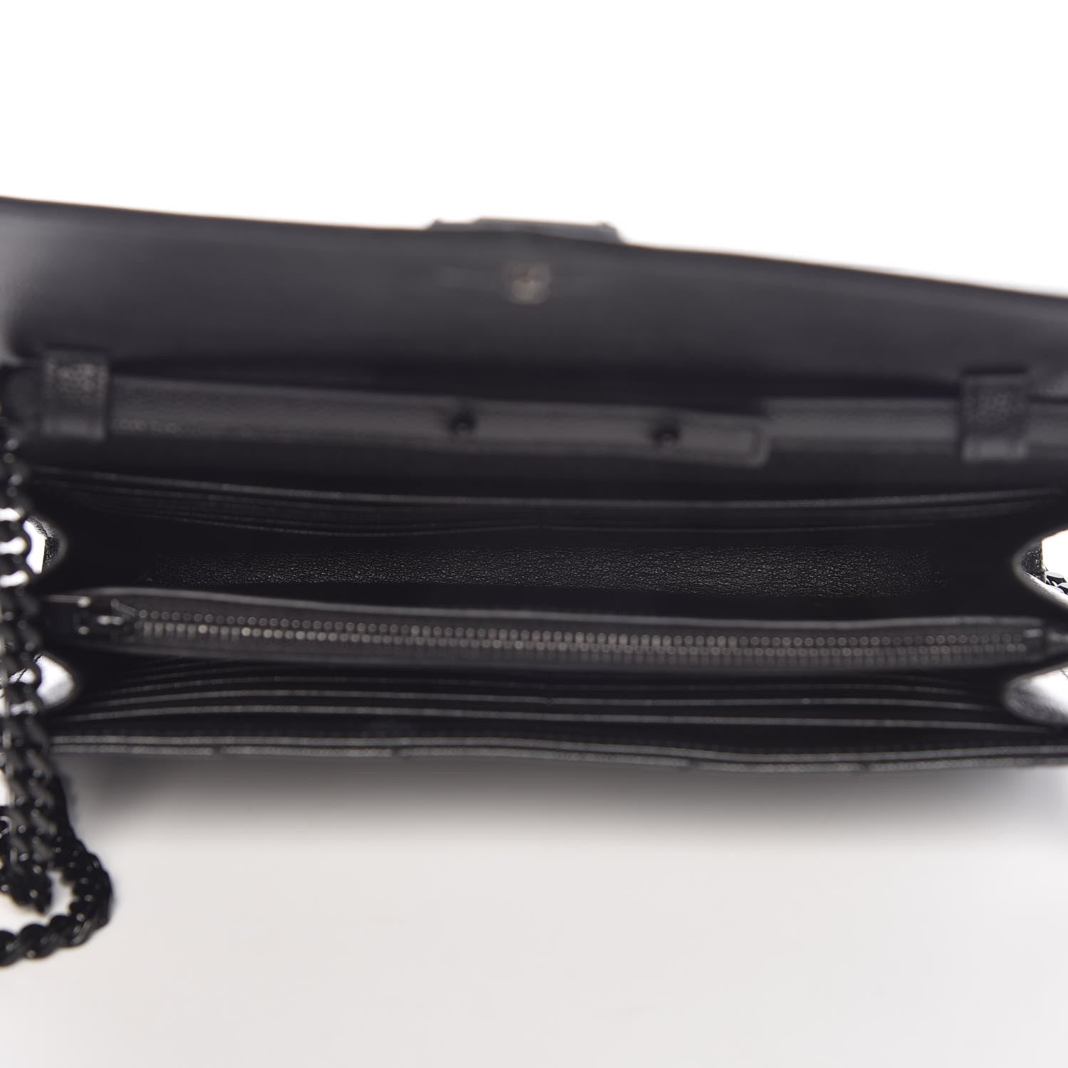 Saint Laurent Grain De Poudre Matelasse Chevron Monogram Chain Wallet Black 5 of 11
