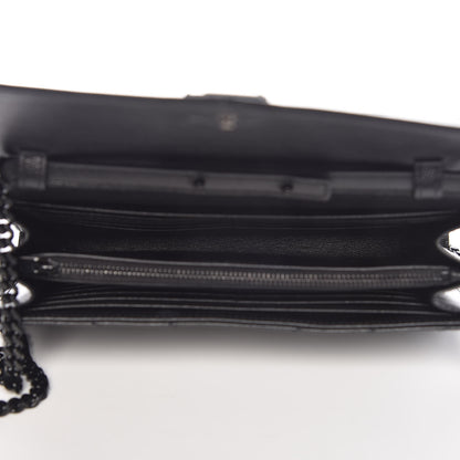 Saint Laurent Grain De Poudre Matelasse Chevron Monogram Chain Wallet Black 5 of 11