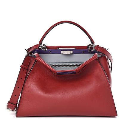 Fendi Vitello Seta Shiny Nappa Medium Peekaboo Iconic Satchel Ribes Azzurro Polvere 3 of 13