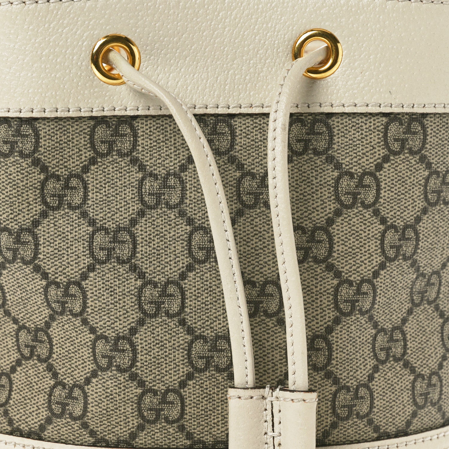 Gucci GG Supreme Monogram Textured Calfskin Web Mini Ophidia Bucket Bag Beige Ebony Mystic White 7 of 9