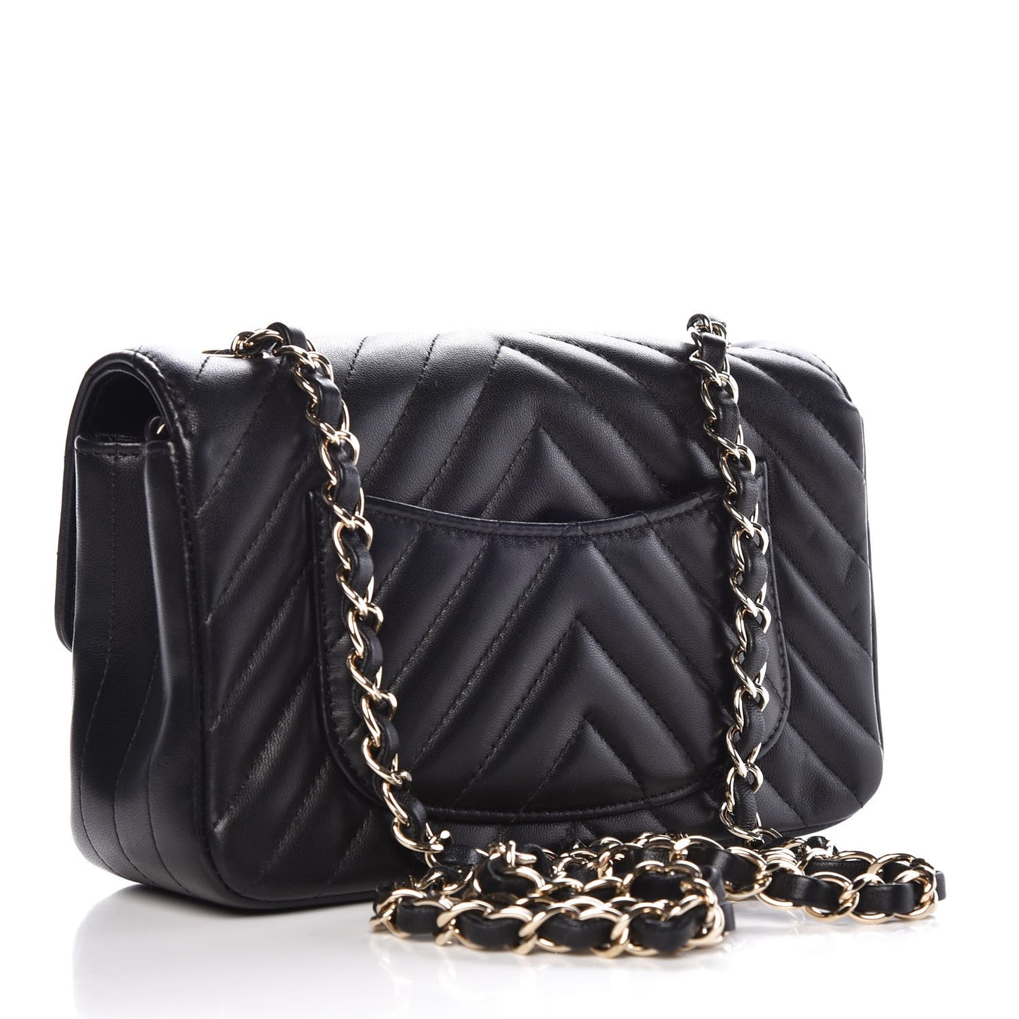 Lambskin Chevron Quilted Mini Rectangular Flap Black