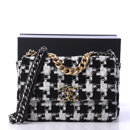 Chanel Tweed Quilted Medium 19 Flap Black Ecru White 11 of 11