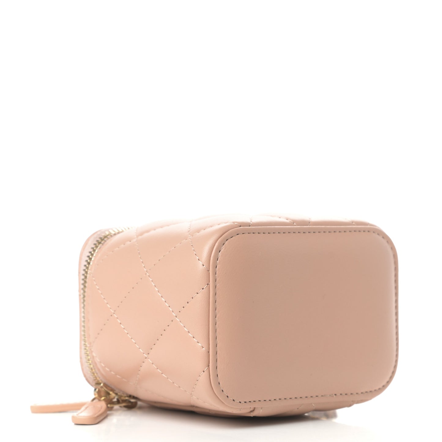 Lambskin Quilted Top Handle Mini Vanity Case With Chain Beige