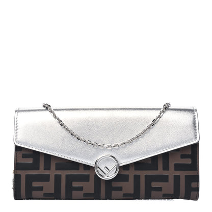 Fendi Vitello Soft Catalan Mirror F is Fendi Bi-Color FF 1974 Embossed Continental Envelope Wallet On Chain Maya Black Argento 1 of 12