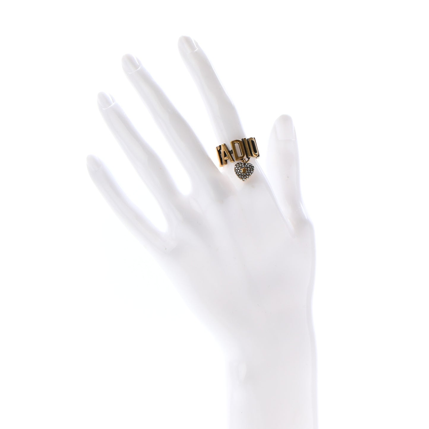 Metal J'Adior Crystal Heart Charm Ring M Gold