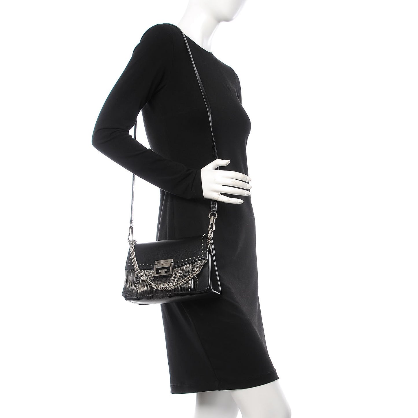 Goatskin Fringe Small GV3 Shoulder Bag Black