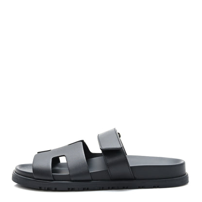 Hermes Calfskin Womens Chypre Sandals 37.5 Black 1 of 9