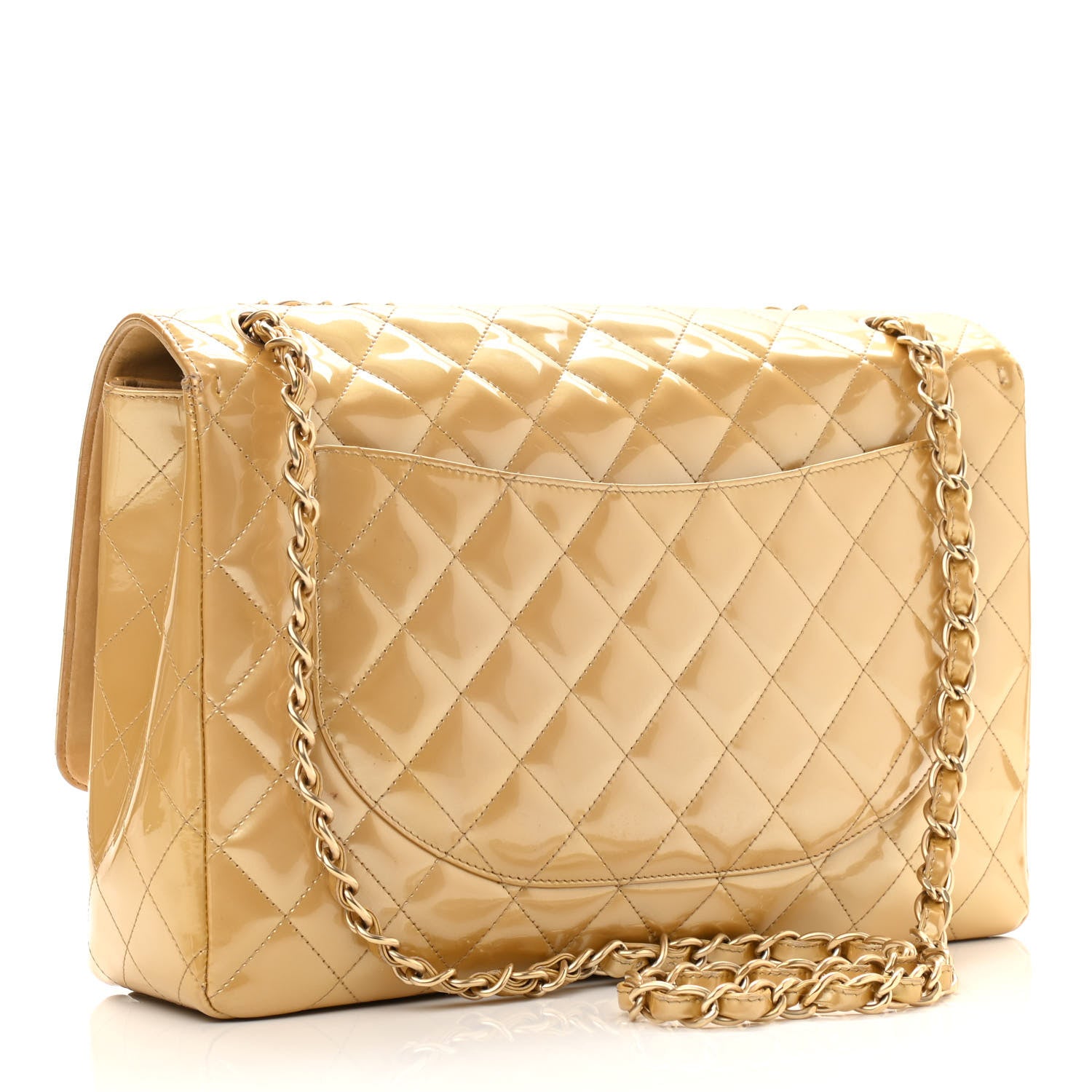 Chanel Metallic Patent Quilted Maxi Single Flap Beige 2 of 13