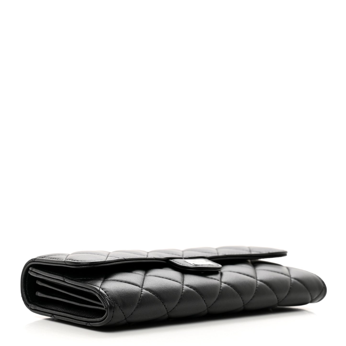 Lambskin Quilted Large Gusset Flap Wallet Black