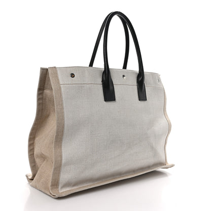 Saint Laurent SAINT LAURENT Linen Calfskin Rive Gauche Tote Optic White 3 of 10