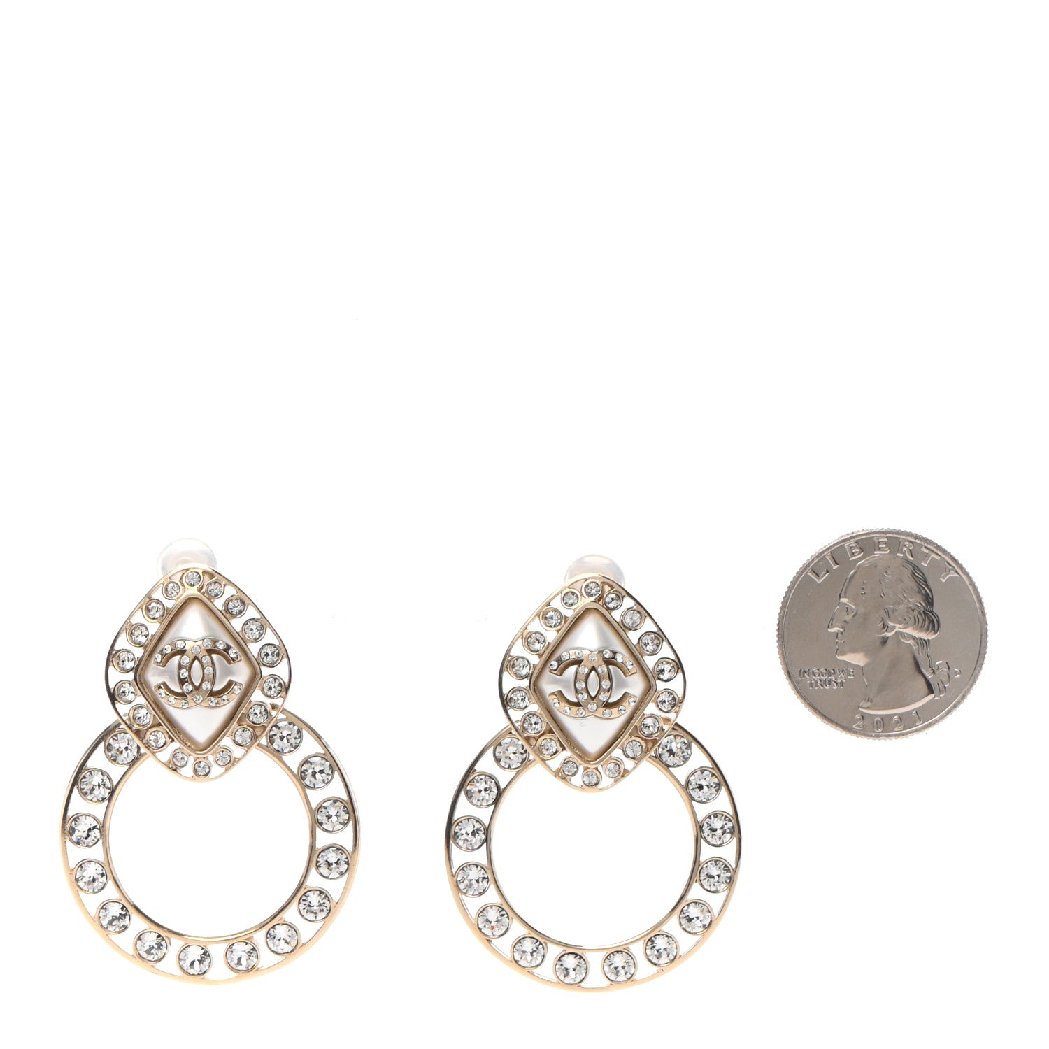 Chanel Crystal Pearl CC Round Clip On Earrings Gold 2 of 4