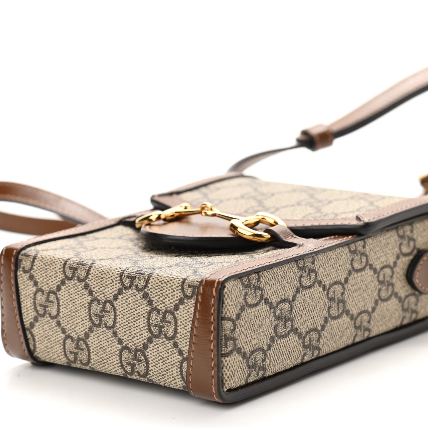 GG Supreme Monogram Mini Horsebit 1955 Crossbody Bag Beige Brown Sugar