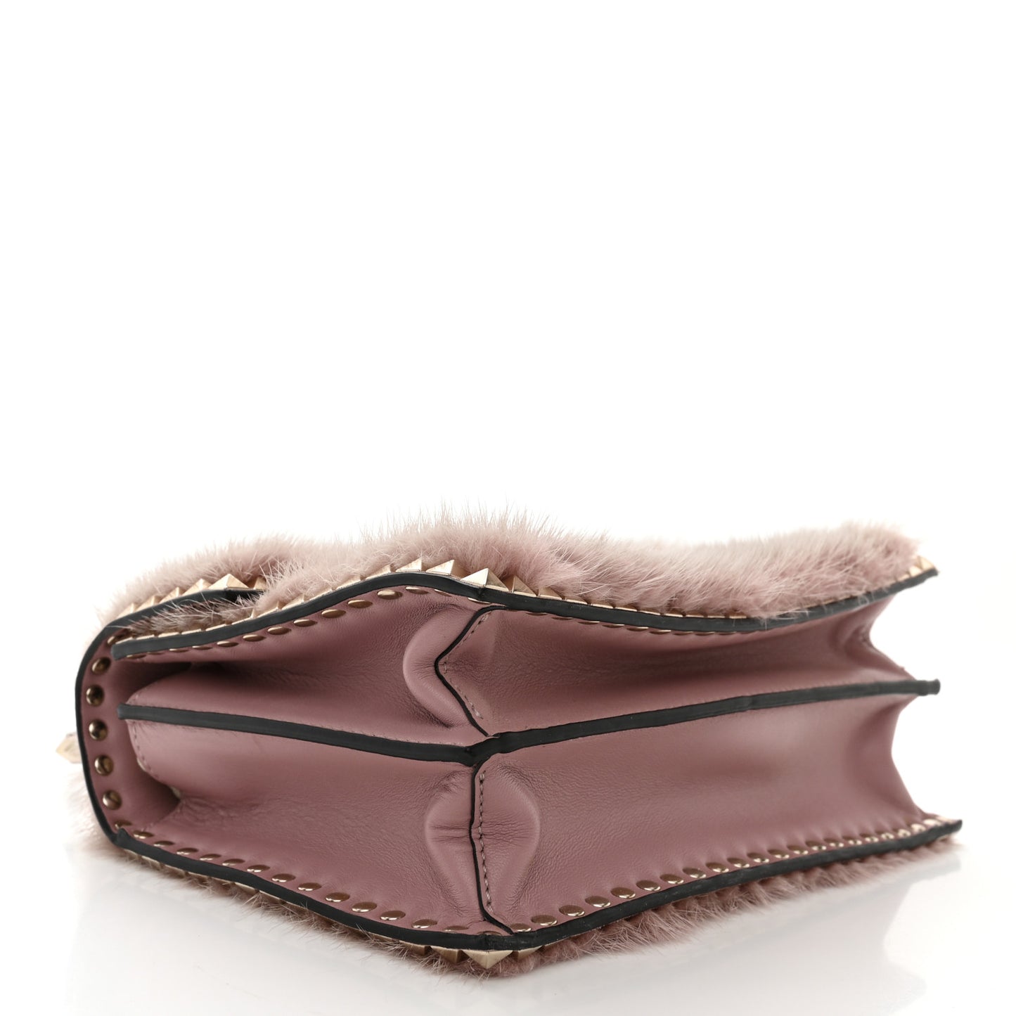 Mink Fur Rockstud Shoulder Bag Antique Rose