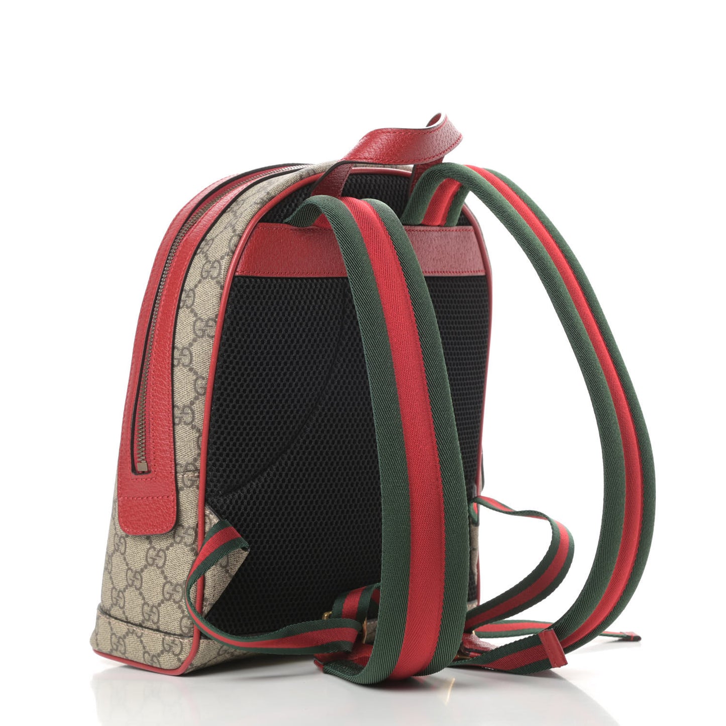 GG Supreme Monogram Web Bosco Patch Dome Backpack Beige Malva Hibiscus Red