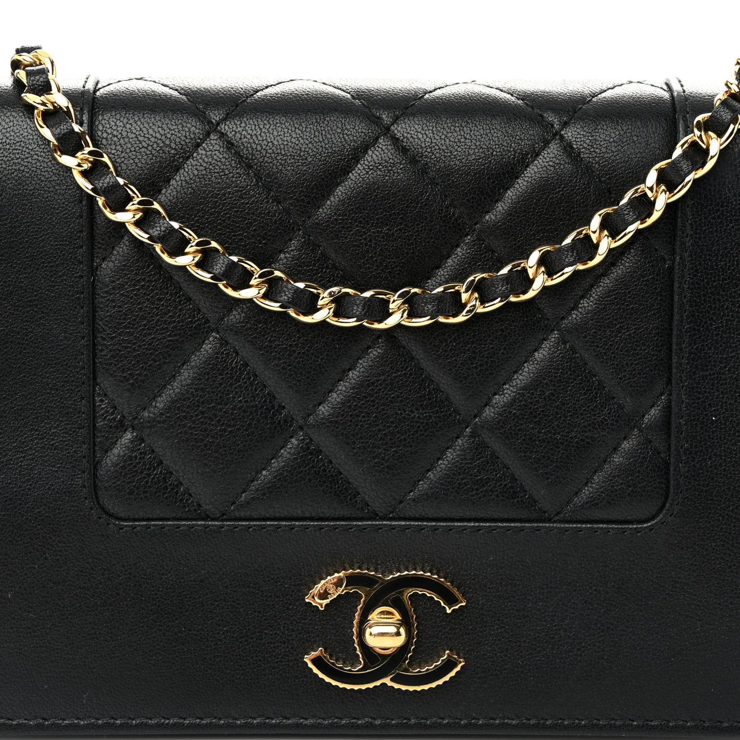 Sheepskin Quilted Mini Vintage Mademoiselle Wallet On Chain WOC Black