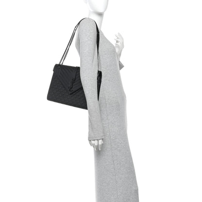 Saint Laurent Grain De Poudre Textured Mixed Matelasse Large Triquilt Monogram Monochrome Satchel Black 2 of 10